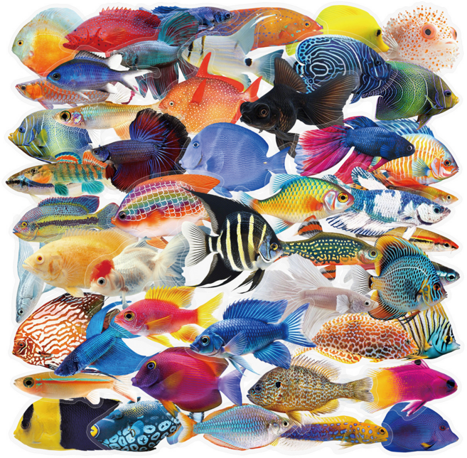 물고기 스티커 세트 모음, 52장 물고기B, 1세트, 물고기B 52장