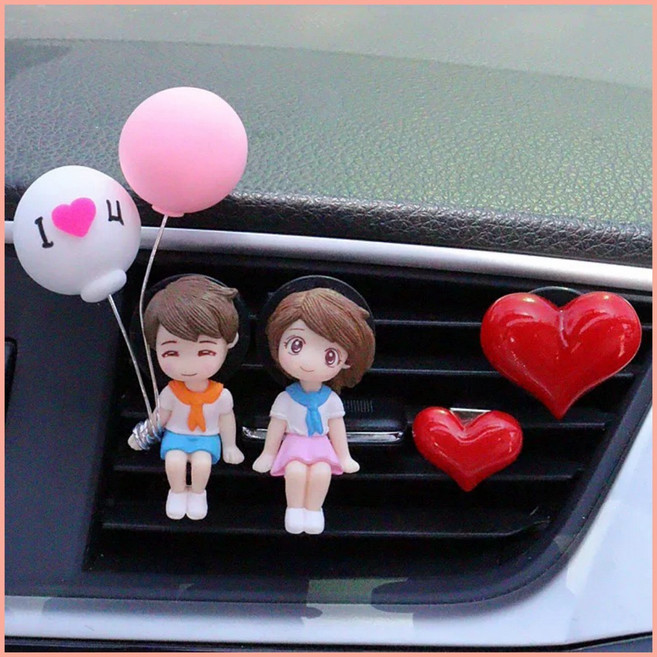 하트풍선 키스커플 차량용 송풍구 피규어, 1세트, LOVE 커플 B