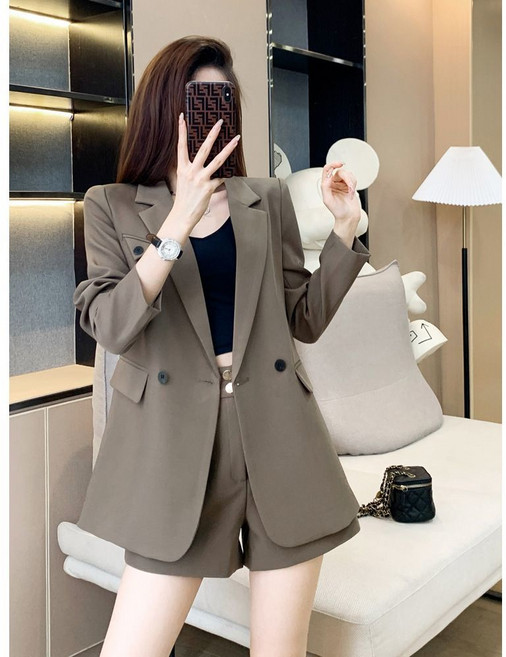여성 정장 세트 얇은 여름 긴팔 정장자켓 + 반바지 정장바지