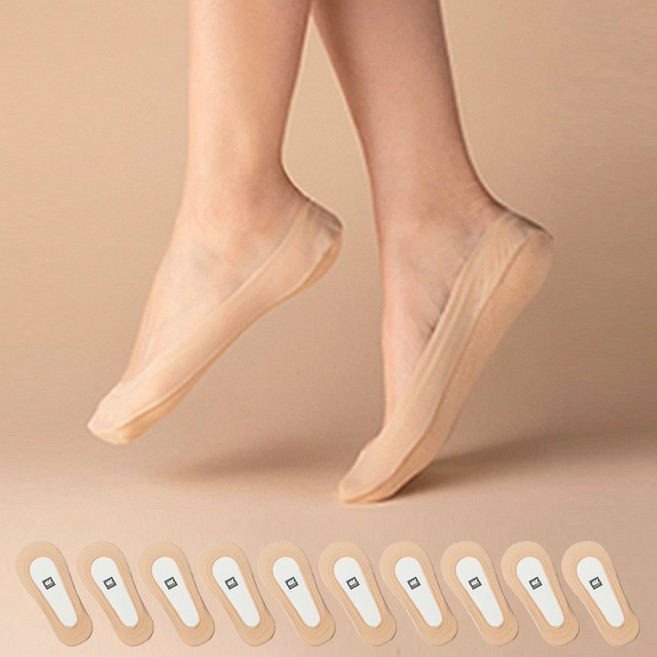 여성용 벗겨지지않는 논슬립 실리콘 덧신 풋커버 10매 (1팩 2매입)