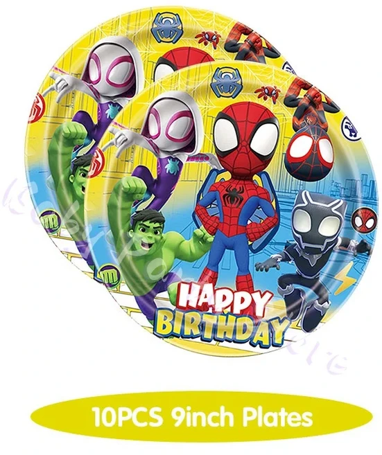 스파이더맨과 그의 놀라운 친구들 생일 장식 세트 접시 컵 테이블보 배경막 풍선 파티 용품, 21 10pcs 9inch plates