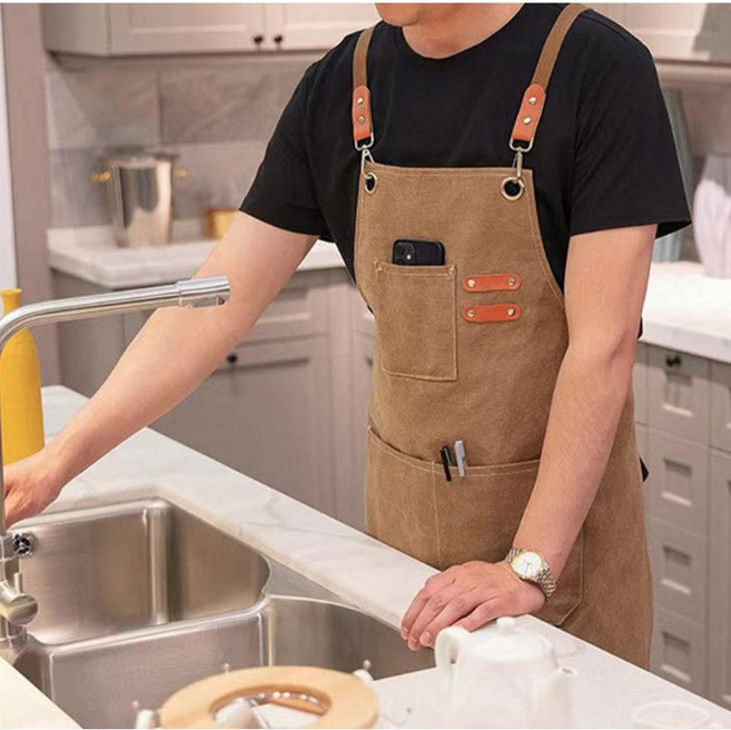 캔버스 앞치마 방수 데님 공방 카페 바리스타 앞포켓, 2개, 네이비