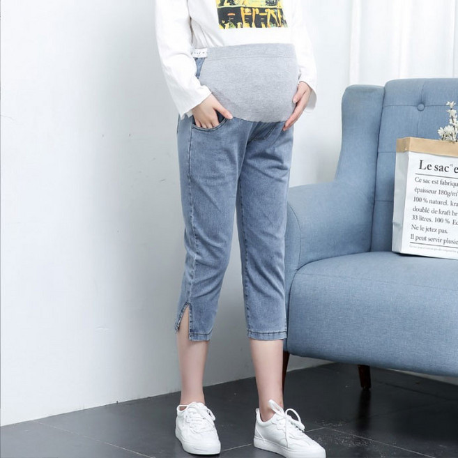 임산부 7부 청바지 고탄력 스판 데님 팬츠 임부바지 4923