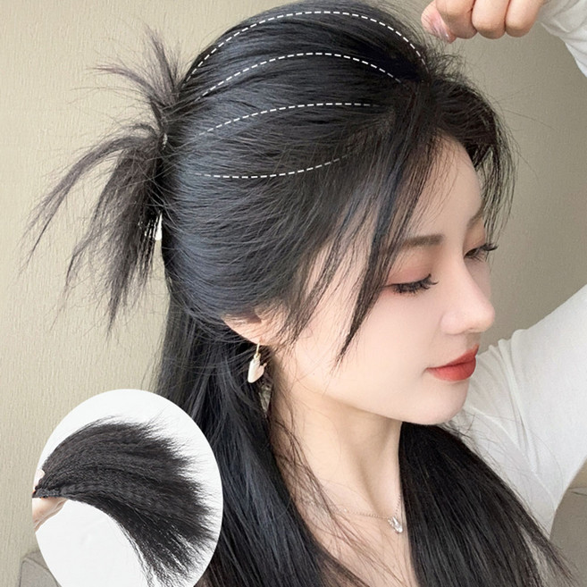 윗머리 볼륨 부분 가발 머리뽕부분 가발 정수리뽕 옆머리 뒷머리 헤어피스 볼륨 가발, 10cm-블랙, 1개