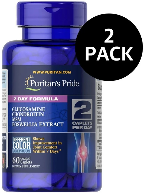 퓨리탄스프라이드 글루코사민 콘드로이틴 MSM 보스웰리아 Puritan's Pride 7 Day Formula Glucosamine Chondroitin MSM Boswellia, 2개, 60정 - 쿠팡