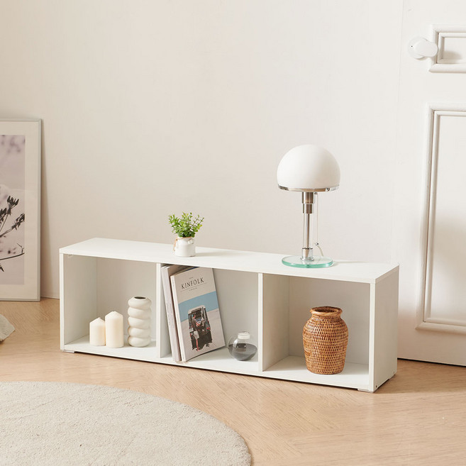 마마룸 가로형 세칸 낮은 책장, 메이플, 1단