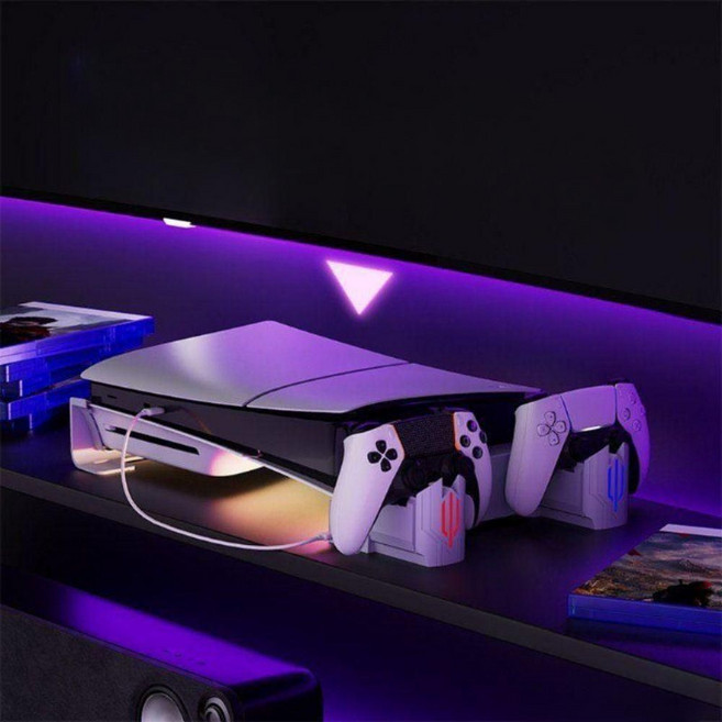 플스5 프로 슬림 RGB 조명 거치대 충전 냉각 베이스 쿨링 냉각 팬 듀얼센스 충전기