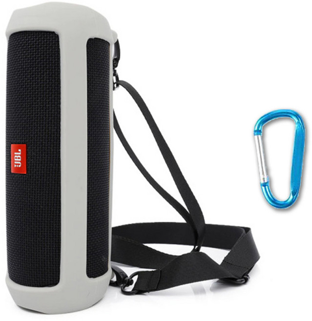 JBL FLIP5 전용 실리콘 하우징 범퍼 케이스 + 어깨 스트랩 + 카라비너, GREY