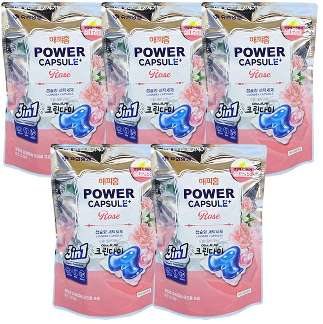 해피홈 파워캡슐 트리플프로 캡슐형 세탁세제 로즈, 32개입, 5개