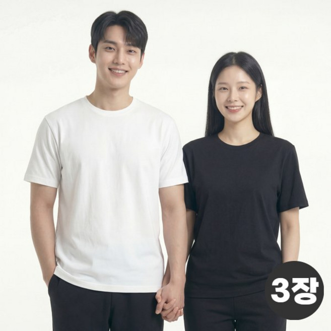 스튜디오에이 100% 순면 30수 반팔 티셔츠 3장 세트 라운드넥 레이어드 남여공용 이너웨어