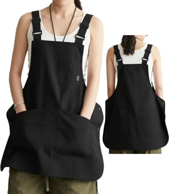 코지톡 왕멋짐 앞뒤 양면 예쁜 방수 앞치마 카페 주방 루즈핏, 1개, 블랙