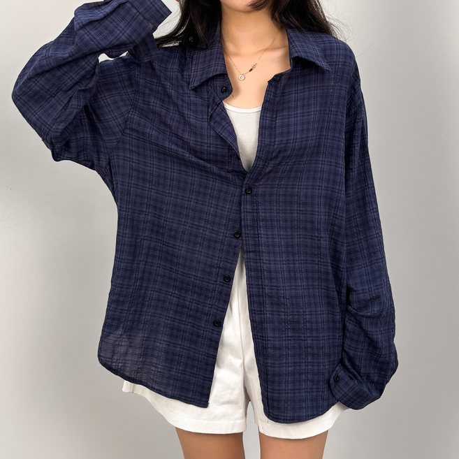 온리유즈 살안타 거즈 린넨 체크 셔츠 빅사이즈