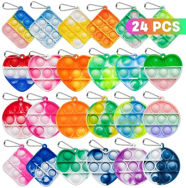 Pop Fidget Toys 벌크 24팩 발렌타인 데이 선물 아동용 발렌타인 파티 선물 미니 팝 키체인 피젯 장난감 피젯 교실 상품 학생 선물 카니발 생일 선물 가방 스터퍼 - 쿠팡