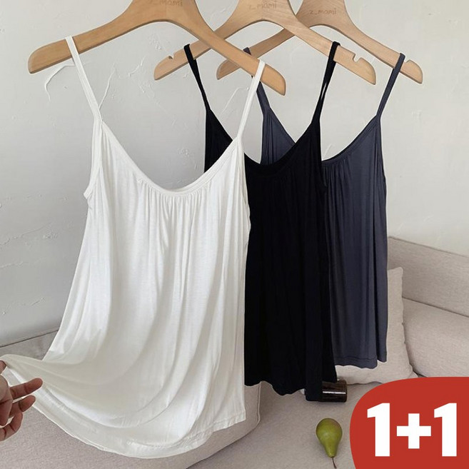 (매진 임박) 150kg까지 빅사이즈 1+1 여성 끈 나시 티 이너 티셔츠 여름 편한 민소매 시원한 심플 기본티 디자인 패션 캐주얼 루즈핏 데일리 블랙 화이트 홈웨어 상의 티