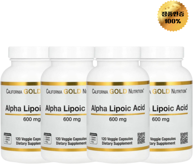 캘리포니아 골드 뉴트리션 알파리포산 600mg 베지 캡슐 건강기능식품, 4개, 120정
