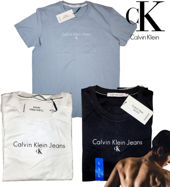 ck 캘빈클라인 진 로고 기본 반팔 티셔츠 데일리 단품으로 스타일링 면 라운드 반팔티 이너 레이어드 오리지널 청바지와 코디 면100% 블루햇님 로고 박스 1회용 손소독제 증정