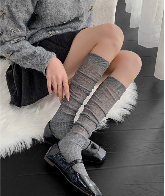 여성 시스루 슬림핏 하이틴 니삭스 데일리 패션 양말 레이어드 무릎 학생 발레코어 여자 롱삭스
