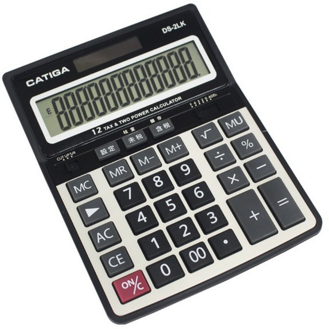 CATIGA 桌上型商用計算機 DS-2LK 大型12位數 雙電源 稅率計算 一年保固, 1個, Black