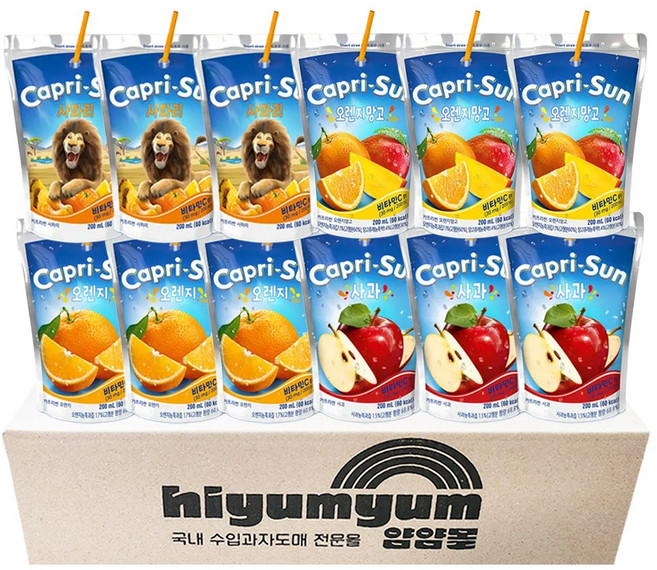카프리썬 4종 3세트 12개(오렌지3 오렌지망고3 사파리3 사과3), 12개, 200ml