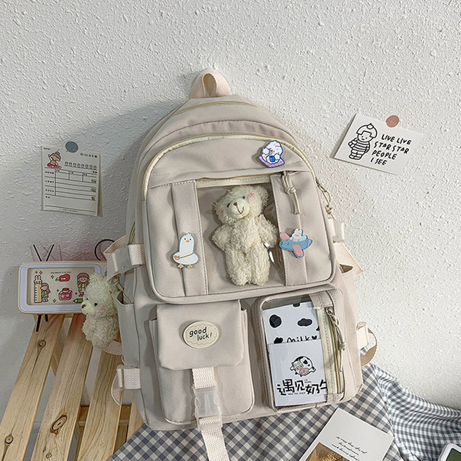 스토리원 캐주얼 학생 책가방 신학기 백팩 인형 뱃지 세트 U-SSBG047