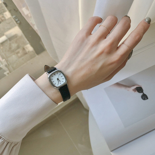 벨라미티나 빈티지 클래식 아날로그 가죽 스퀘어 사각 학생 손목 시계