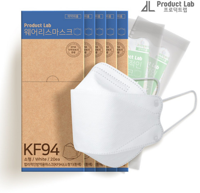 [합리적인마스크] KF94 소형 흰색 황사마스크, 화이트, 5개, 20매입