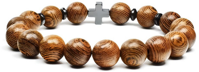 코코지아 천주교 18구 묵주 십자가 팔찌, 1개, 우드