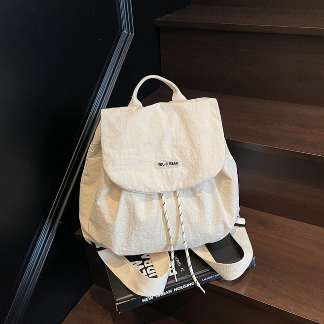 大容量休閑雙肩包女 輕便通勤上班百搭雙肩包包, 1個, 米白色