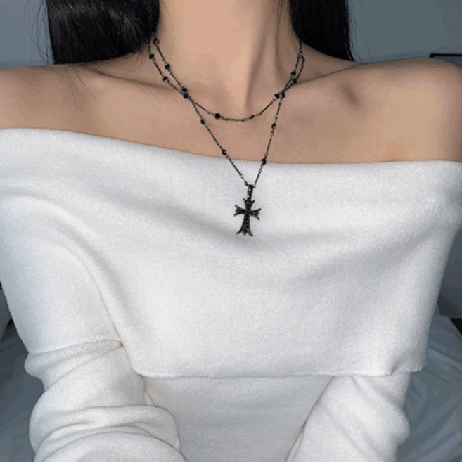[빈티지/y2k] 칠리 크로스 십자가 레이어드 목걸이