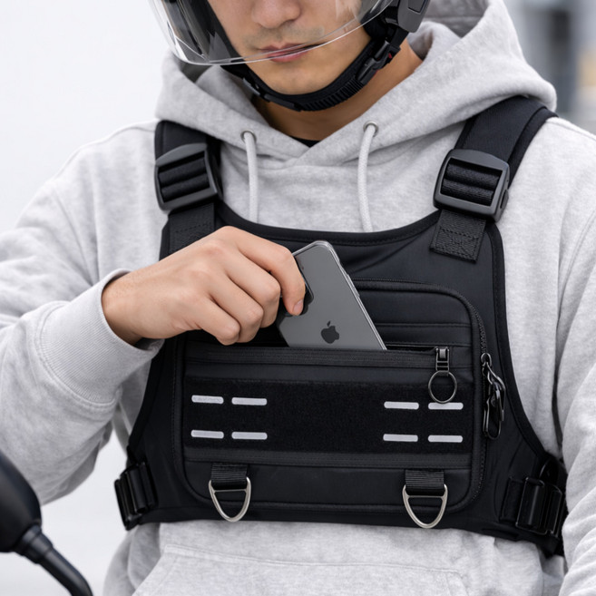 모아르코 오토바이 라이딩 배달 수납 조끼, 블랙