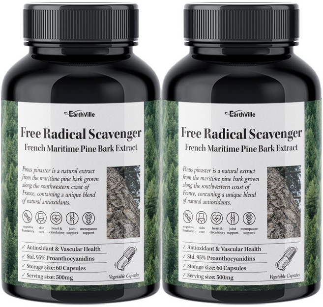 어스빌 프랑스해안송소나무껍질 500mg 프로안토시아니딘 안토시아닌 폴리페놀, 60정, 2개