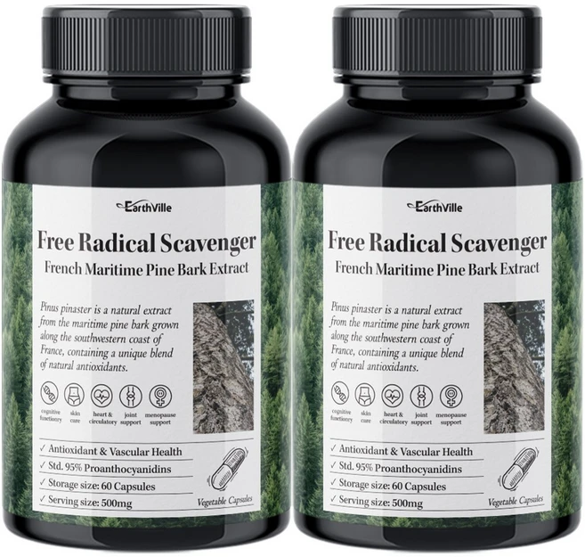 어스빌 프랑스해안송소나무껍질 추출물 500mg 프로안토시아니딘 폴리페놀 베지캡슐, 60정, 2개 - 쿠팡