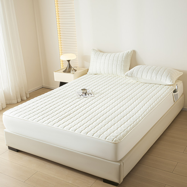 아리엘노 누빔 침대패드 고정밴드형 방수 매트 수납포켓포함, 화이트