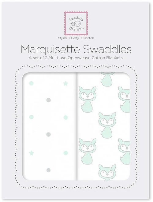 SwaddleDesigns Marquisette 포대기 담요 프리미엄 면 모슬린 담요 2개 세트 도트 스타 + 파스텔 SeaCrystal Little Fox, 도트와 시크리스탈 여우 - 쿠팡