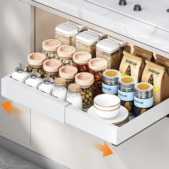 리빙린 폭조절 슬라이딩 레일 선반 싱크대 수납함, 1개