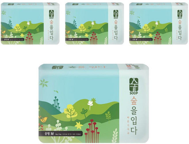 숲 SOOP 기저귀 밴드(중형) 4팩 (120매) 밤기저귀, 단품, 중형(M)