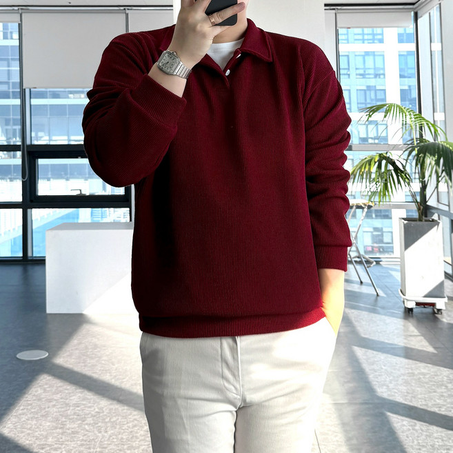 룩플레인 국내생산 세련된 맨투맨 니트 카라 티셔츠 10color
