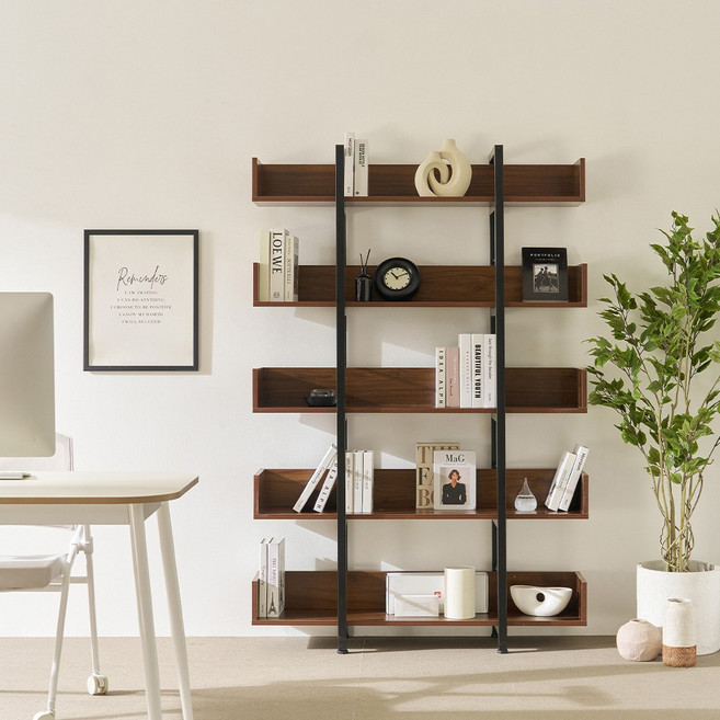 상도가구 제련공단 책장 사각프레임 선반 수납장, 5단, 월넛+블랙F