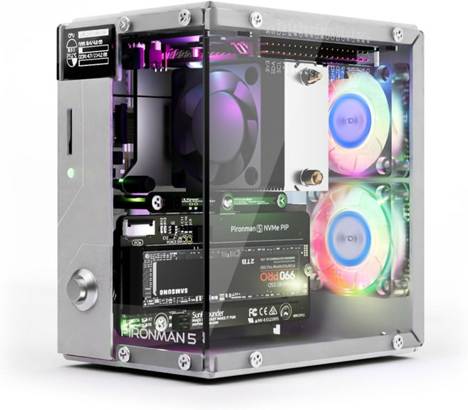 타워 쿨러듀얼 RGB 팬이 장착된 라즈베리 파이 5 하일로-8L AI 가속기용 파이론맨 NVMe M.2 SSD PCIe 미니 PC 케이스 0.96인치 OLED 모듈 세이프 셧다, 1개