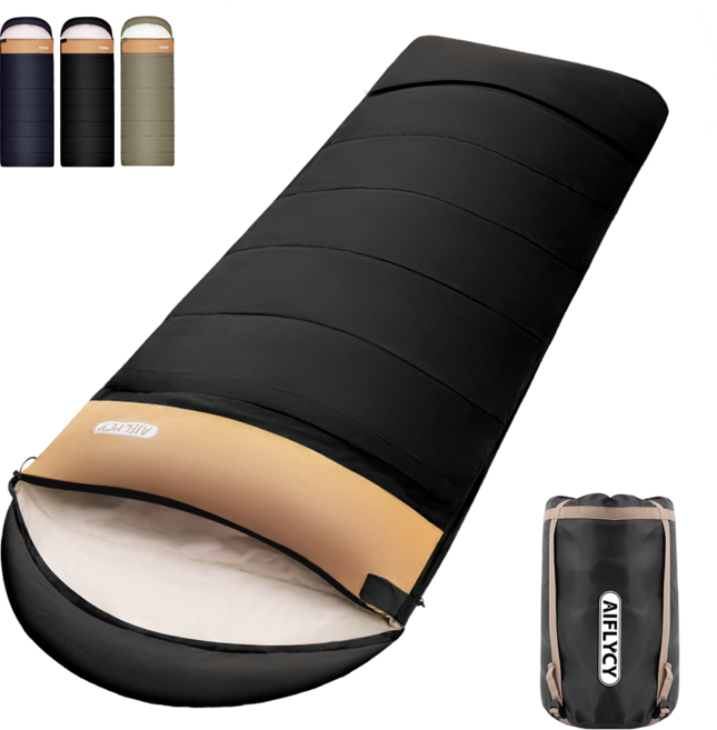Aiflycy 겨울용 방한 머미형 아웃도어 캠핑 침낭 210 x 82cm 2200g, 1개, 블랙