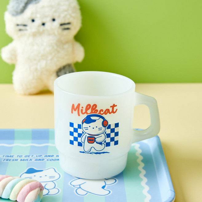 [버터샵] 두둠칫 밀크캣 밀크글라스 머그컵 230ML, 1개