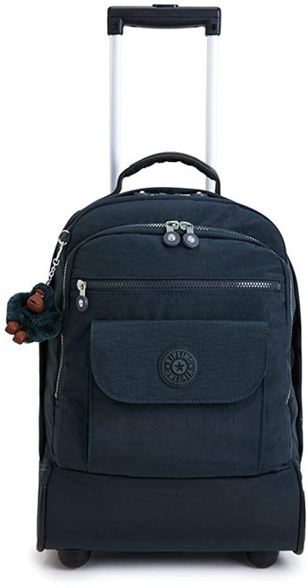 Kipling 여성용 Sanaa 대형 롤링 백팩 조절 가능한 패딩 스트랩 슬라이드 업 핸들 크링클 나일론 백팩 트루 블루 토널