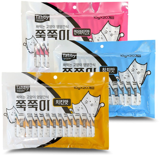 태비타퍼 태비(테비) 쭉쭉이 고양이 간식 10g x 20개 3종류, 1개, 연어&치킨맛 10g x 20개