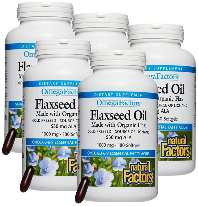 내추럴팩터스 플렉씨드 아마씨유 오메가3 1000mg 소프트젤 Natural Factors Flaxseed Oil, 180정, 5개 - 쿠팡