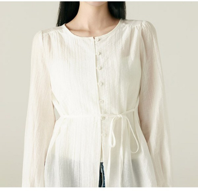 로엠 스트랩 디테일 롱 블라우스 RMBLF49RT3