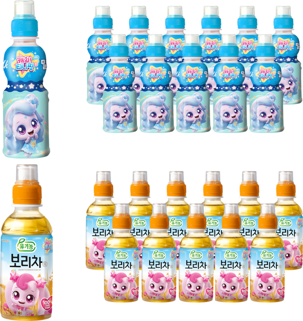 웅진 캐치 티니핑 유기농보리 복숭아맛 2종 혼합 12개씩, 24개, 200ml
