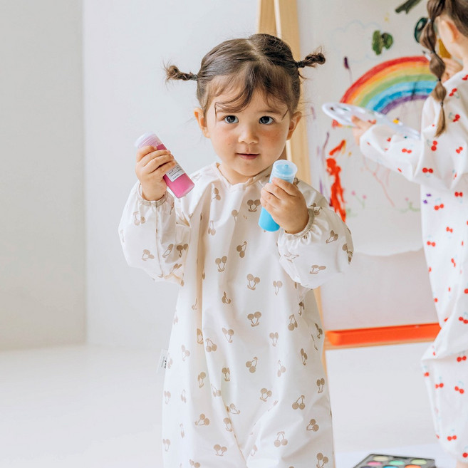 아이주 아기 유아 미술가운 촉감 놀이 전신 돌 어린이 모래놀이옷 갯벌체험 키즈 옷 방수, 크림체리