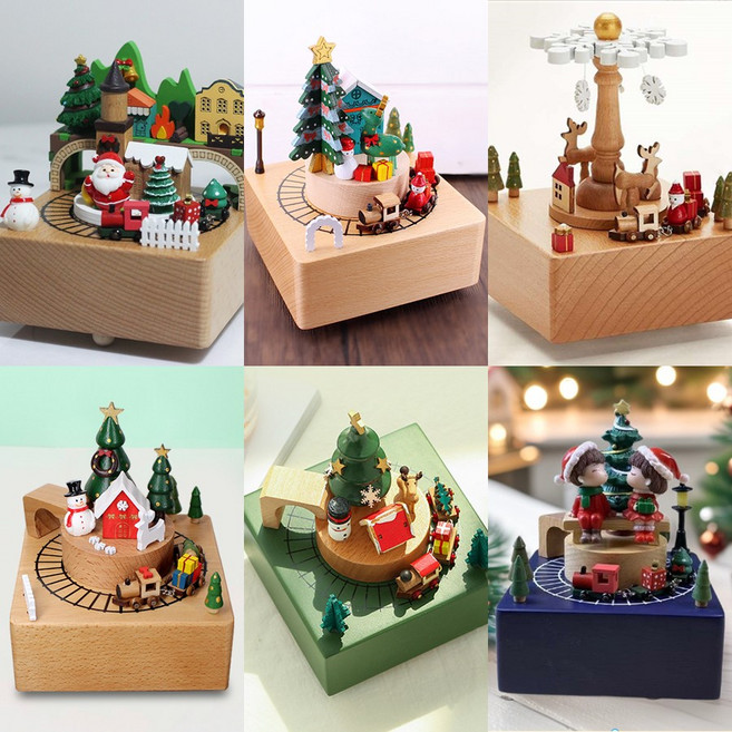 아트타임 크리스마스 원목오르골 우드 오르골 (7종) 대만 우드 오르골 움직이는 회전 오르골 인테리어소품 집들이선물, 01. 크리스마스 선물 기차 원목오르골