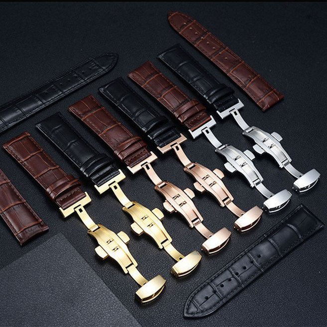 FULL NEW 소가죽 악어패턴 스텐레스 컬러 디버클 시계밴드 풀세트