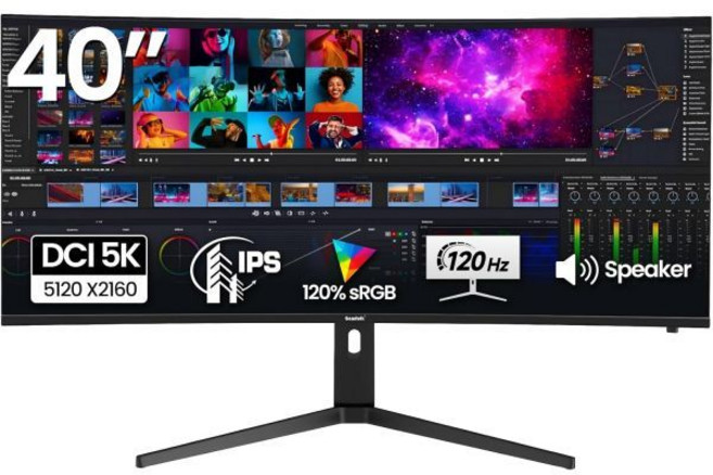 Gawfolk 모니터 가우포크 40인치 5K 울트라와이드 게이밍 120Hz 내장 스피커 포함 5120 x 2160P IPS 컴퓨터 21 9 PIP PBP AMD 프리싱크 120, 40 Inch, Curved-WUHD(5120*2160P)-120Hz, Black